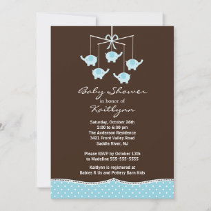 Blue Elephant Mobile Boy Baby shower Invitation Kaart
