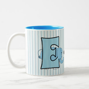 Blue Elephant Monogrammed Big E met Name Kinder Tweekleurige Koffiemok