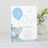 Blue Elephant Oh Boy Baby shower Kaart (Staand voorkant)