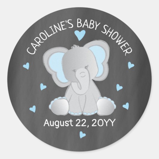 Blue Elephant op Chalkboard Baby shower Sticker (Voorkant)