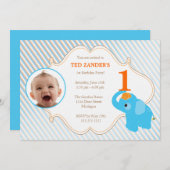 Blue Elephant Photo Birthday Invitation Kaart (Voorkant / Achterkant)