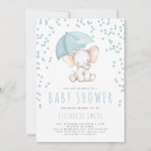 Blue Elephant Rain Sprinkle Boy Baby shower Kaart (Voorkant)