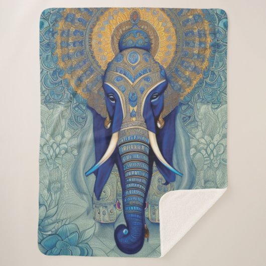 Blue Elephant Sherpa Blanket Deken (Voorkant)
