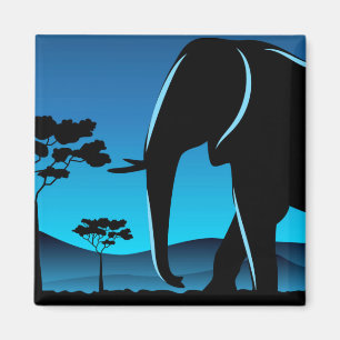 Blue Elephant Silhouette Artwork Magneet