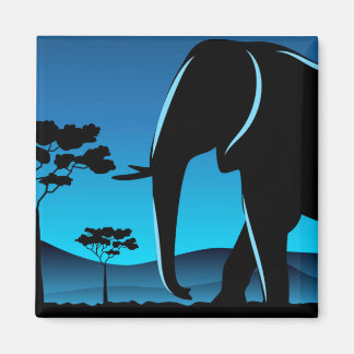 Blue Elephant Silhouette Artwork Magneet