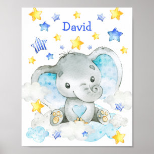 Blue Elephant Specialized Custom Nursery Boy Poster