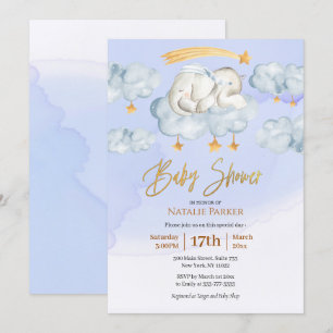 Blue Elephant Twinkle Little Star Boy Baby shower Kaart
