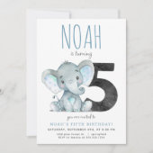 Blue Elephant Uitnodiging voor vijfde verjaardag (Voorkant)
