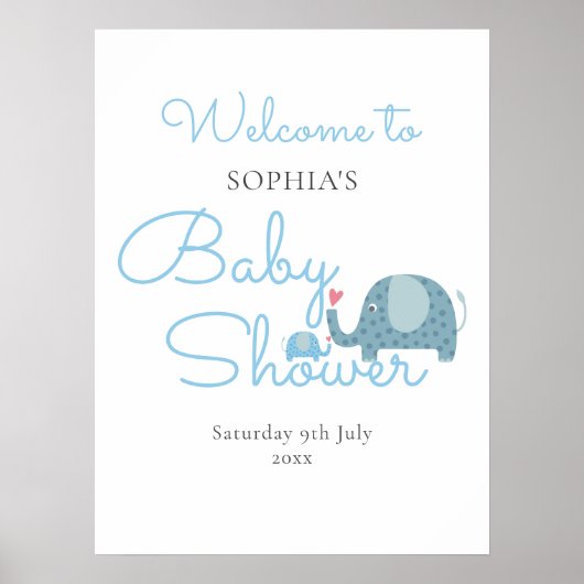 Blue Elephants Baby Boy Shower / Sprinkle Welcome Poster (Voorkant)
