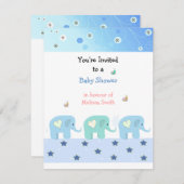 Blue Elephants Baby shower Invitation Kaart (Voorkant / Achterkant)