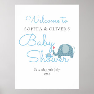 Blue Elephants Couples Baby Boy Shower Welkom Poster
