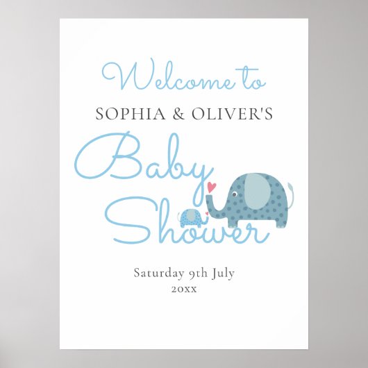 Blue Elephants Couples Baby Boy Shower Welkom Poster (Voorkant)