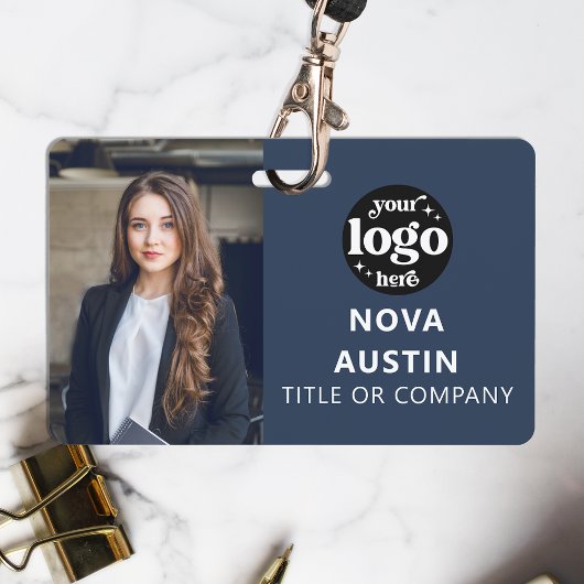 Blue Employee Foto-ID met QR-code Business Logo Badge