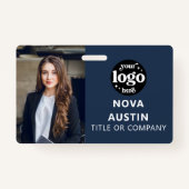 Blue Employee Foto-ID met QR-code Business Logo Badge (Voorkant)