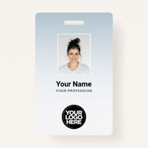 Blue Employee Photo Bar Code Logo Name Gradient Badge