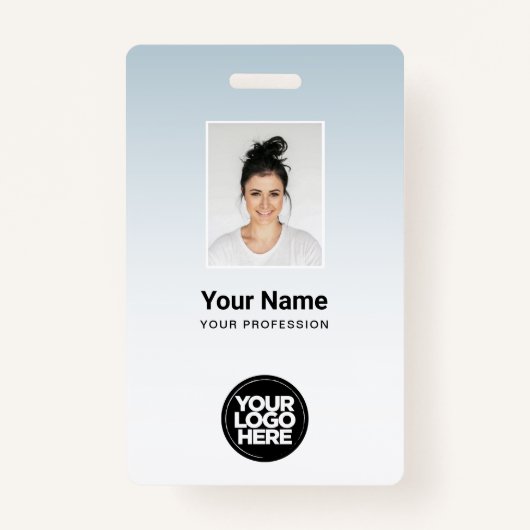 Blue Employee Photo Bar Code Logo Name Gradient Badge (Voorkant)