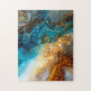 Blue en Gold Fluid Art Abstract Legpuzzel
