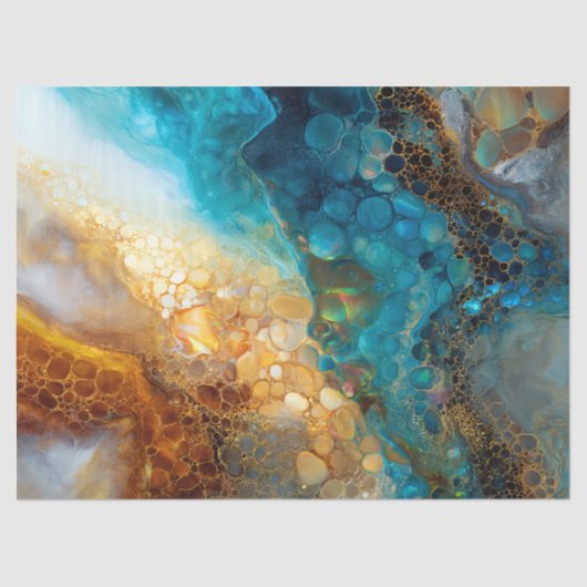 Blue en Gold Fluid Art Abstracte Decoupage Tissuepapier (Voorkant)