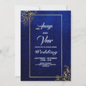 BLUE en Gold Peacock Indian Wedding Invitation Kaart (Voorkant)