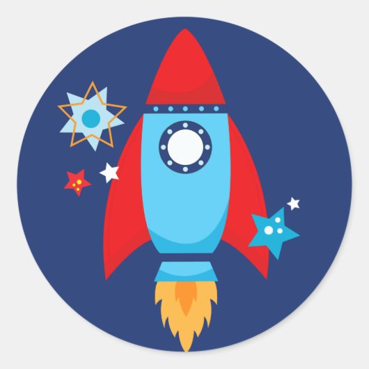 Blue en Red Rocket Outer Space Stickers (Voorkant)