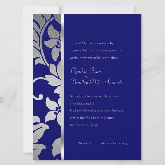 Blue en Silver Damask Kaart (Achterkant)
