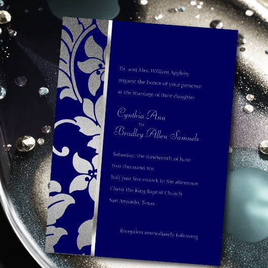 Blue en Silver Damask Kaart