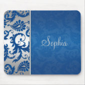 Blue en Silver Damask Mousepad Muismat (Voorkant)