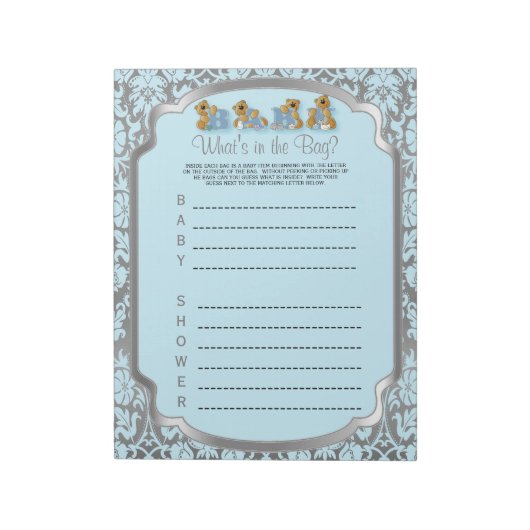 Blue en Silver Damask Teddy Bears - Game Notitieblok (Gedraaid)