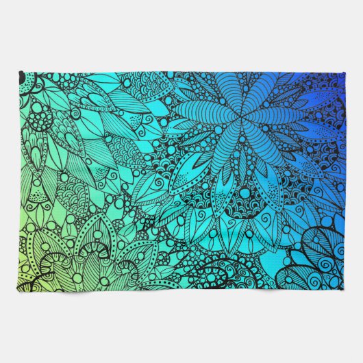 Blue en Turquoise Mandala Pattern Theedoek (Horizontaal)