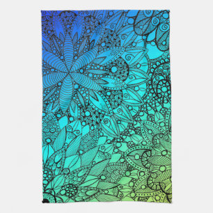 Blue en Turquoise Mandala Pattern Theedoek