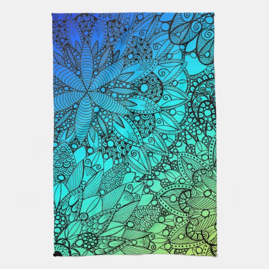 Blue en Turquoise Mandala Pattern Theedoek (Verticaal)