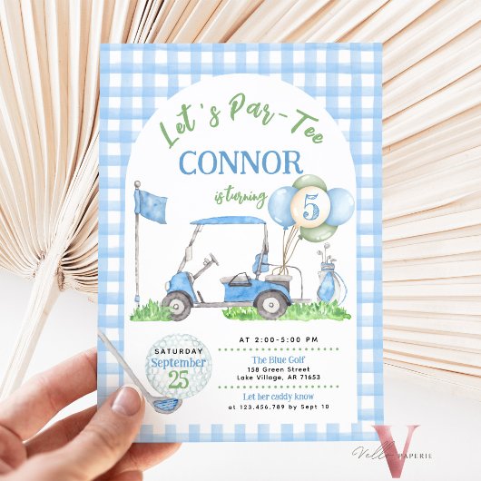 Blue En vichy Golf Anniversaire Par Tee Invitation