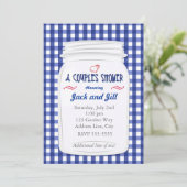 Blue En vichy Mason Jar Douche Pays Invitation (Debout devant)