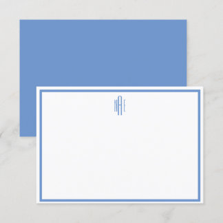 BLue en White Monogrammed Flat Note Kaart