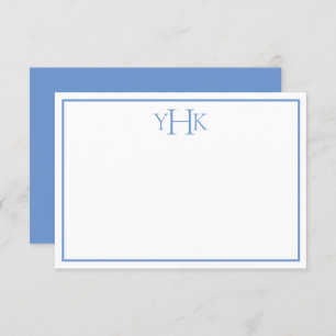 BLue en White Monogrammed Flat Note Kaart