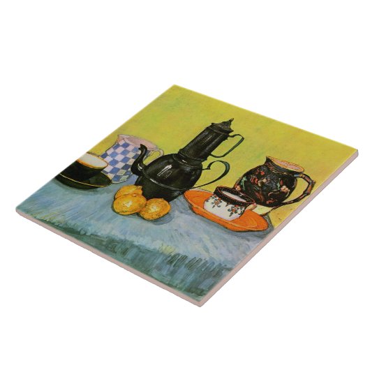 Blue Enamel Coffeepot Earthenware Van Gogh Fine Tegeltje (Zijkant)