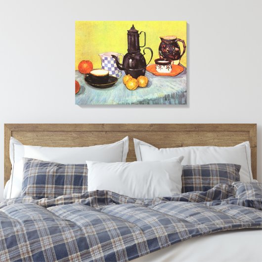 Blue Enamel Coffeepot van Vincent van Gogh Canvas Afdruk (Insitu (Slaapkamer))