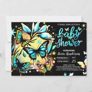 Blue Enchanted Butterfly Digital Boy Baby shower Kaart