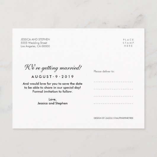 Blue Enregistrer La Date 3 Photo Carte Postale Mod (Dos)