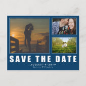 Blue Enregistrer La Date 3 Photo Carte Postale Mod (Devant)