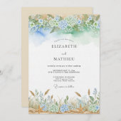 Blue Ethereal Flourish Wedding Kaart (Voorkant / Achterkant)