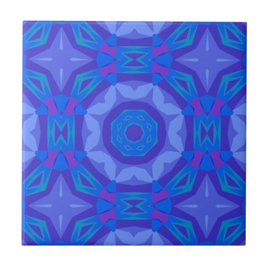Blue Ethnic Boho Abstract Mosaic Geometric Pattern Tegeltje (Voorkant)