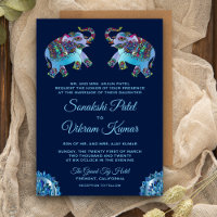Blue Ethnic Elephants Faire-part de mariage indien