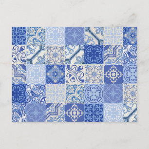 Blue Etnische Boho Mediterrane Tegels Briefkaart
