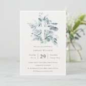 Blue Eucalyptus Fern Foliage Cross Baptisme Invite Kaart (Staand voorkant)