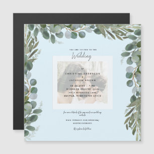 Blue Eucalyptus Foliage Photo Weddenschap Magnetische Uitnodiging