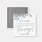 Blue Eucalyptus Leaf Script Bloemenmeisje Request Magneet (Voorkant / Achterkant)