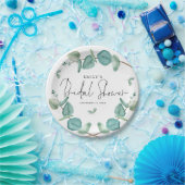 Blue Eucalyptus Script Naam Datum Vrijgezellenfees Papieren Bordje (Feest)