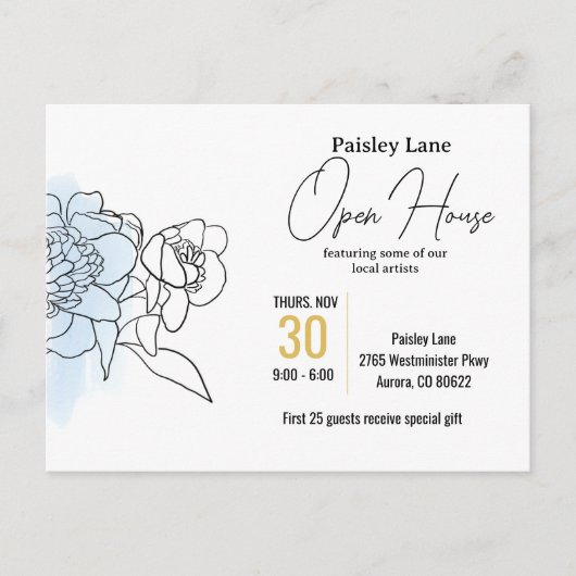 Blue Event Uitnodiging voor open huis of andere (Voorkant)