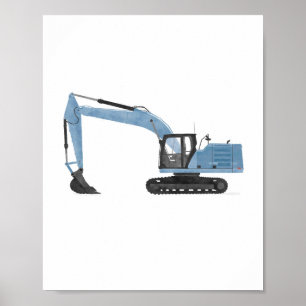 Blue Excavator Construction Kinder Room Decor Poster